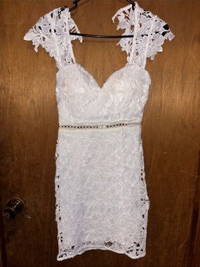 Fashion Nova White Lace Mini Dress with Crochet Waist